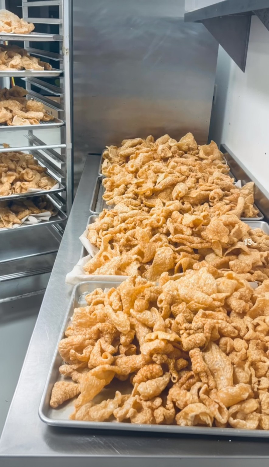 Fresh pork skins in trays